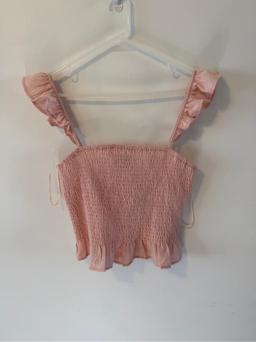 NWT Papermoon Olivia Ruffle Strap Smocked Top Blush Pink LG